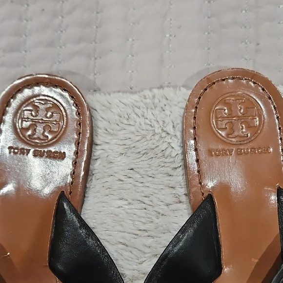 Tory Burch Black and Brown Leather Sandals - Picture 2 of 4